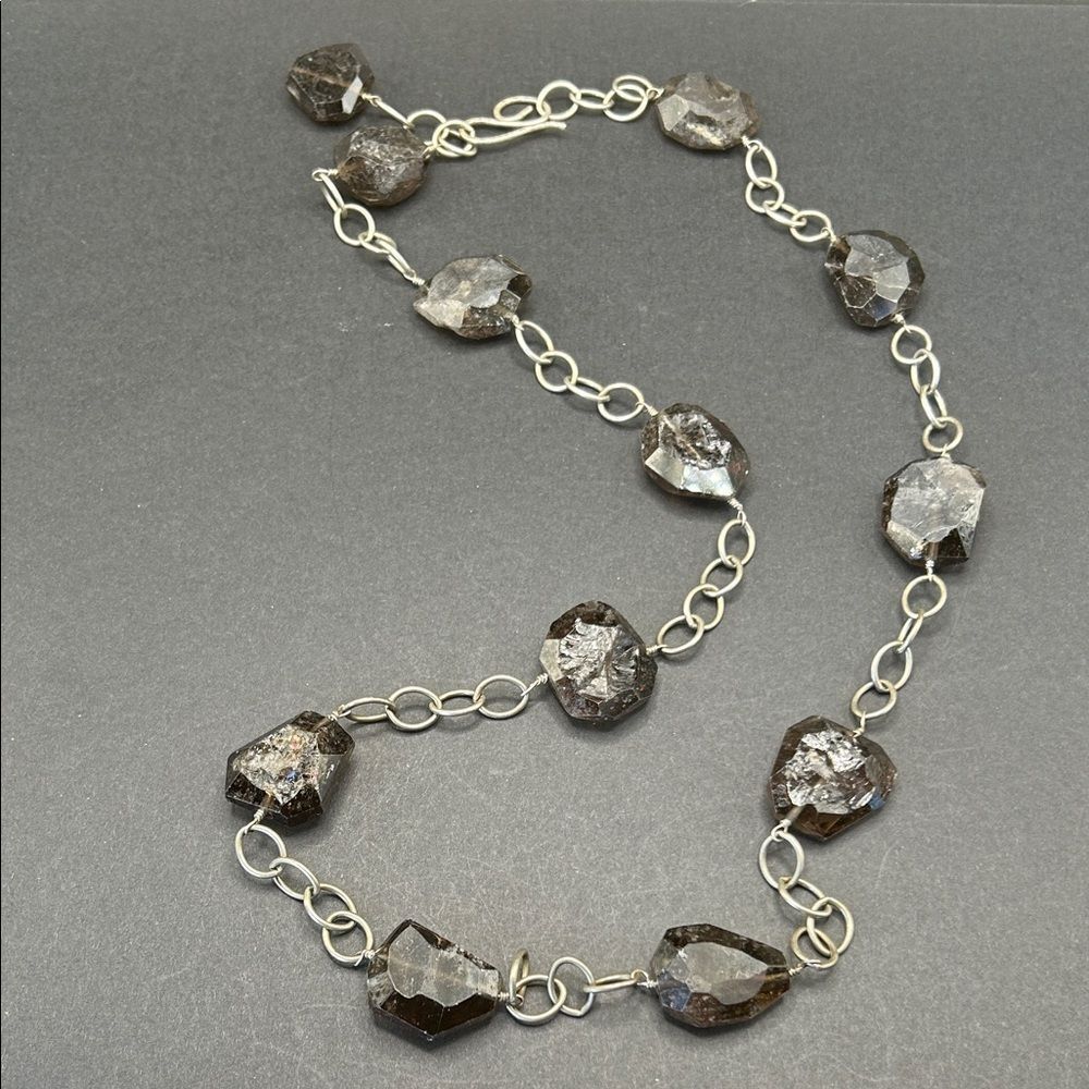 VTG Rutilated‎ Quartz Natural Chunky Stone Silver Link Necklace